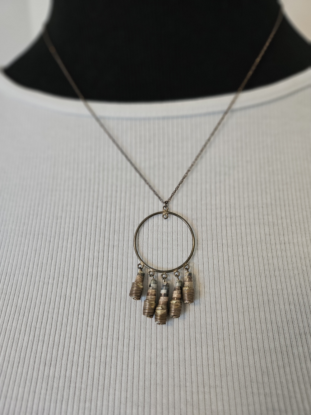 Gold-Tone Circular Pendant Necklace with Dangling Accents - Women Jewelry
